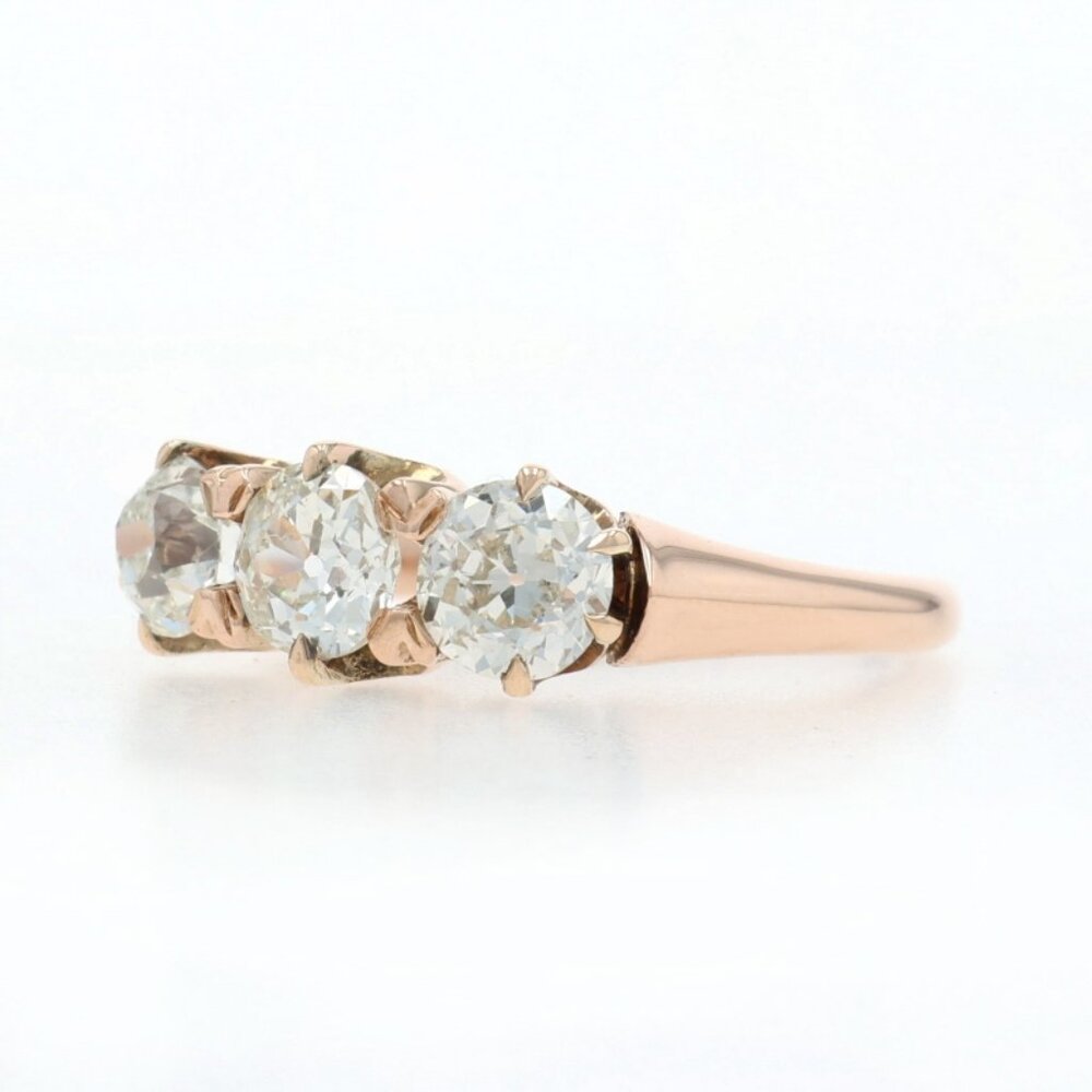 Rose Gold Diamond Victorian Three-Stone Engagement Ring 14k Mine 1.50ctw Antique - Picture 3 of 6